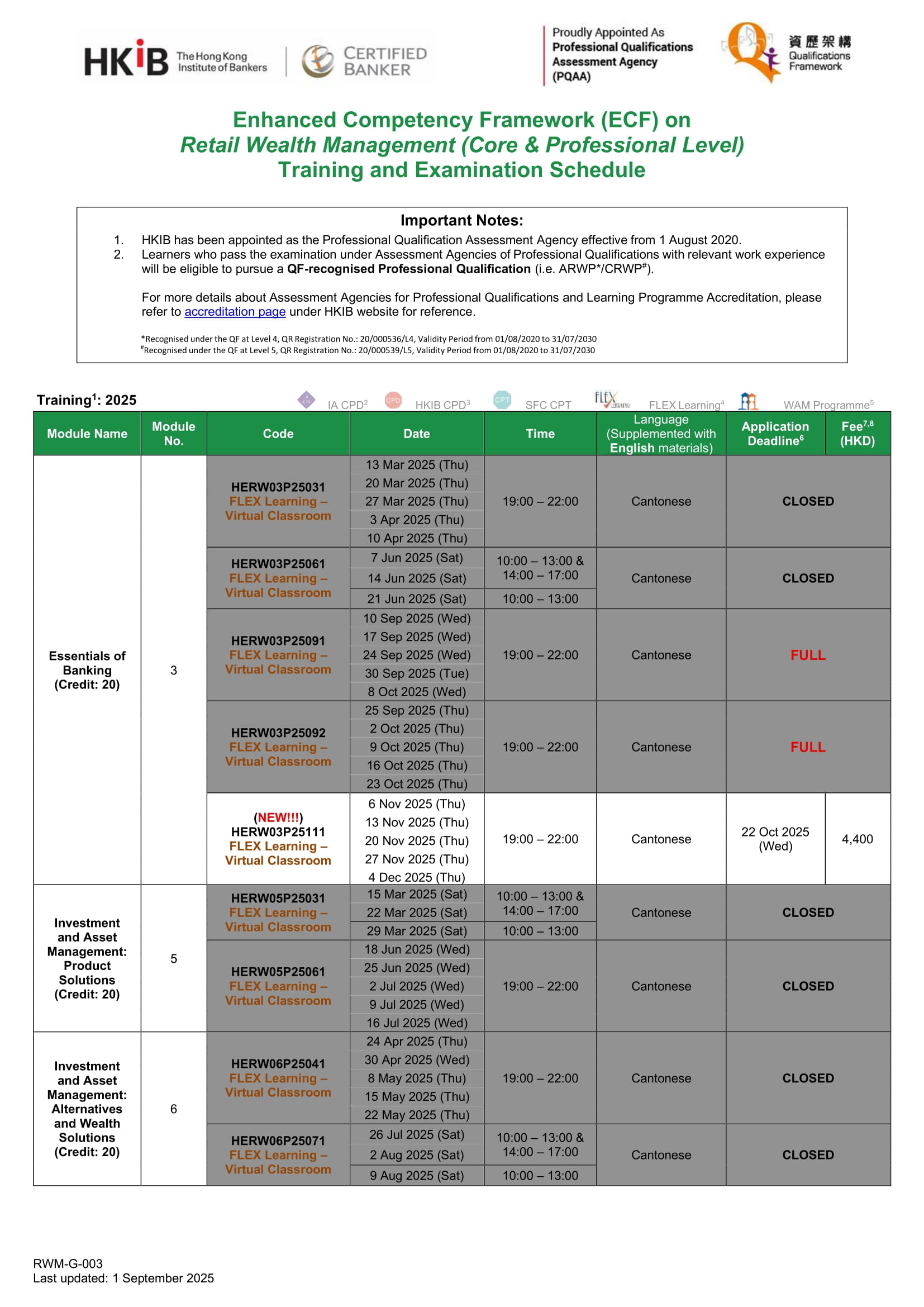 Training Schedule Page 1